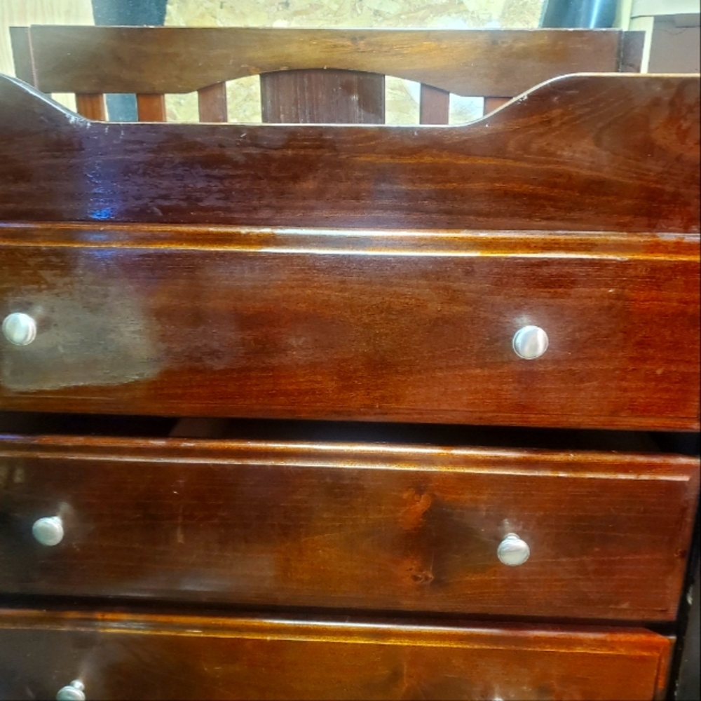 Cherry Oak 3 drawer changing table and dresser